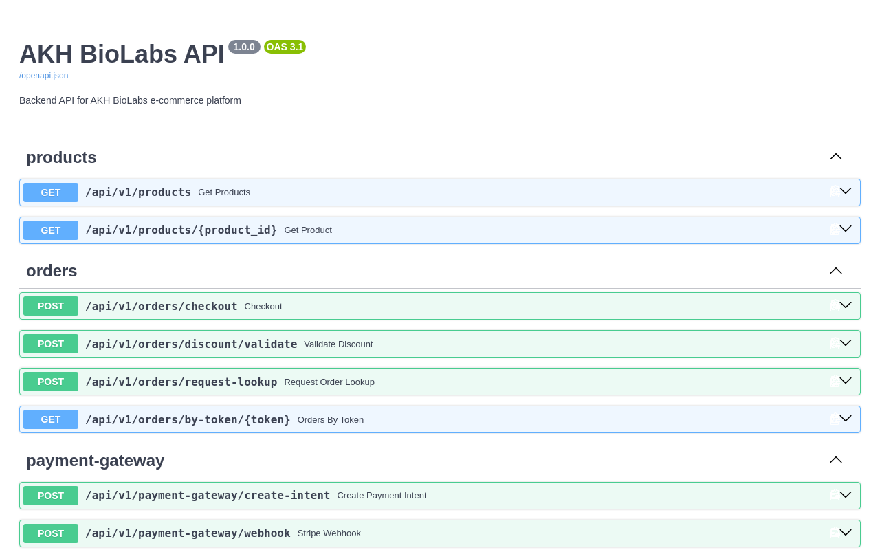 Screenshot of the running backend